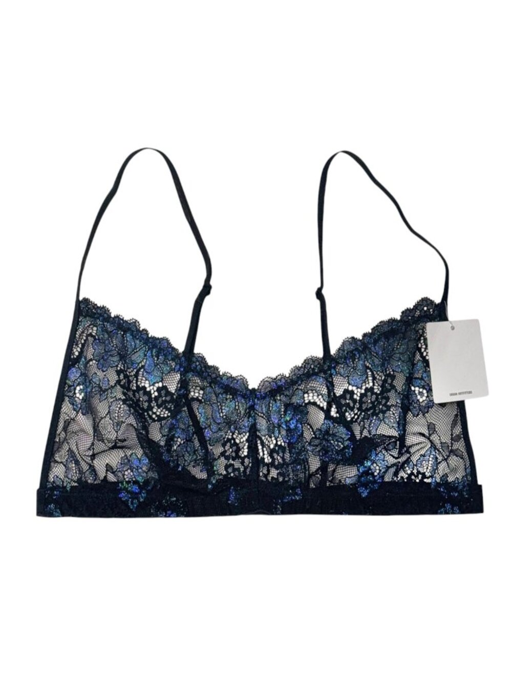 NWT FREE PEOPLE OUT FROM UNDER LACE BRALETTE BLACK BLUE SHIMMER BOHO COQUETTE M